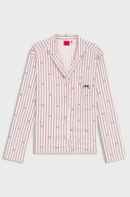 Pyjamashirt met strepen en tweedelige logo&rsquo;s, Lichtroze