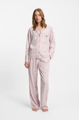 Camicia del pigiama con righe e loghi sovrapposti, Rosa chiaro