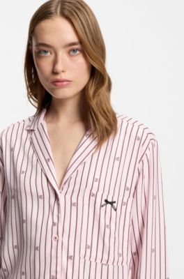 Camicia del pigiama con righe e loghi sovrapposti, Rosa chiaro