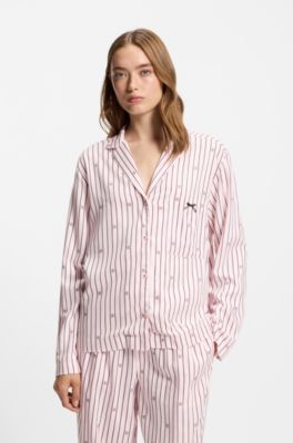 Chemise de pyjama &agrave; rayures et logos superpos&eacute;s, Rose clair