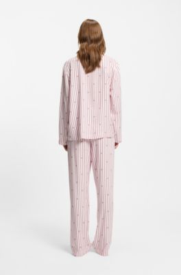 Camicia del pigiama con righe e loghi sovrapposti, Rosa chiaro