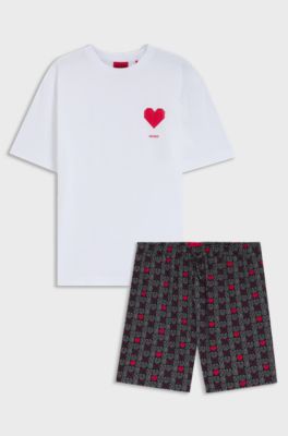 Pyjamaset van katoen met hartjesprint in een cadeaubox, Bedrukt