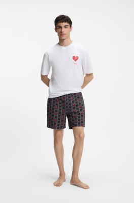 Gift-boxed pyjama set in cotton with heart print, Patterned