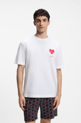 Gift-boxed pyjama set in cotton with heart print, Patterned