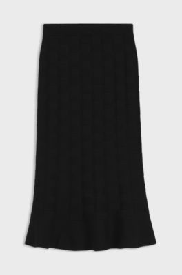 Maxi skirt with knitted check structure, Black