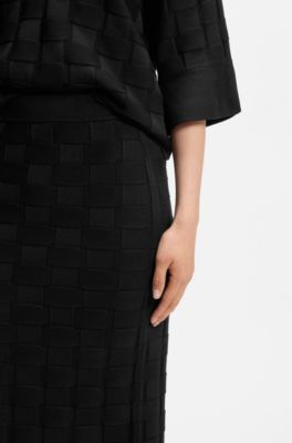 Maxi skirt with knitted check structure, Black