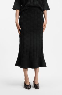 Maxi skirt with knitted check structure, Black