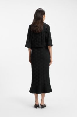 Maxi skirt with knitted check structure, Black