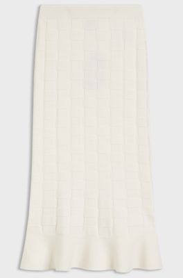 Maxi skirt with knitted check structure, White