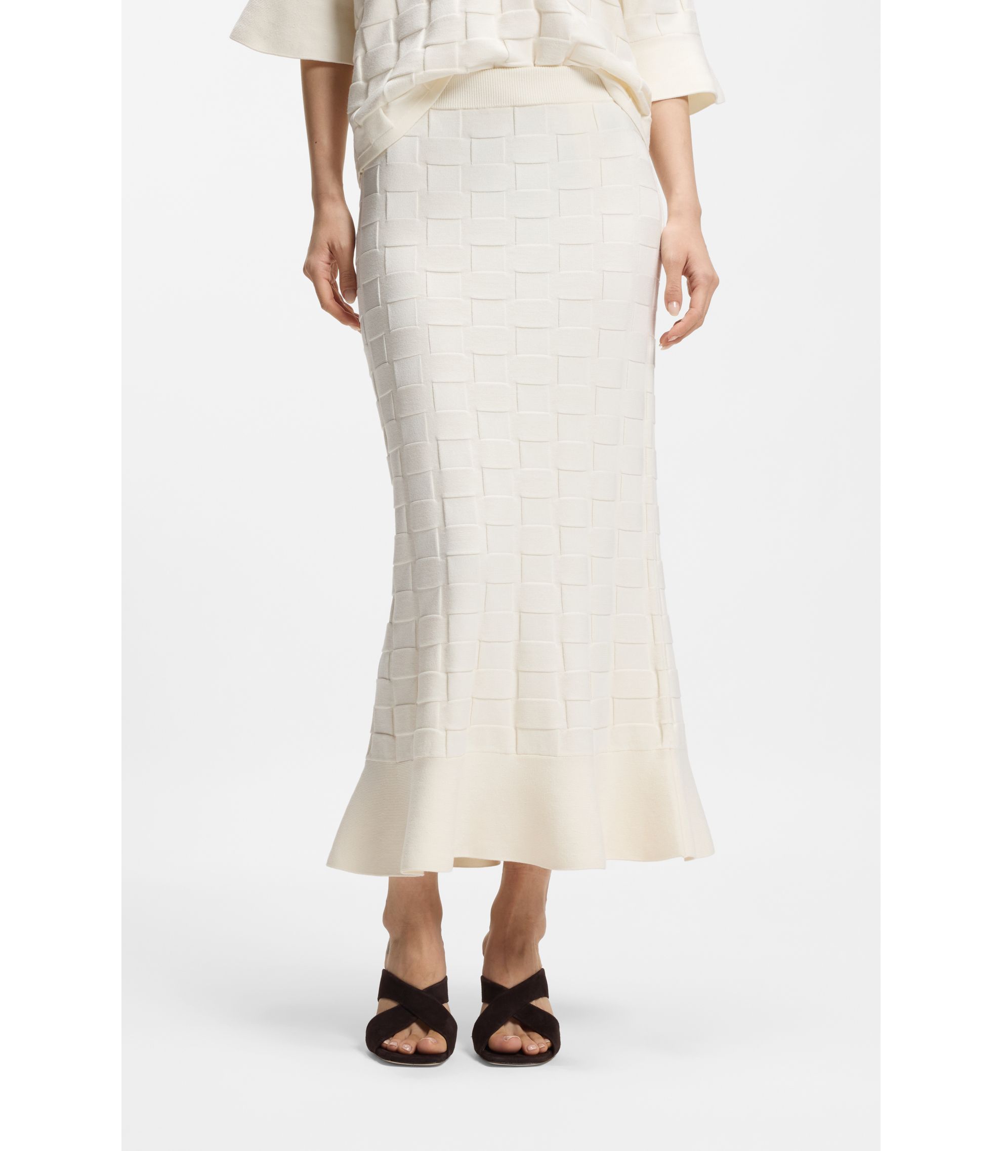 Maxirock mit gestrickter Karo-Struktur