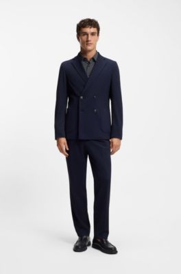 Slim-fit shirt in printed performance-stretch jersey, Blue Patterned