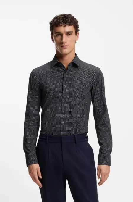 Slim-fit shirt in printed performance-stretch jersey