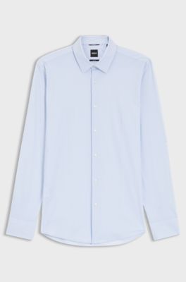 Slim-fit shirt in printed performance-stretch jersey, Light Blue checks
