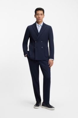 Slim-fit shirt in printed performance-stretch jersey, Light Blue Patterned