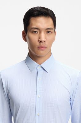 Slim-fit shirt in printed performance-stretch jersey, Light Blue checks