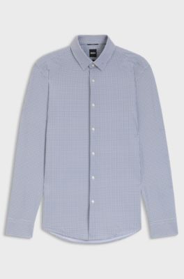 Slim-fit shirt in printed performance-stretch jersey, Blue Patterned