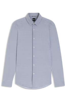 Boss Uomo Blu A Motivi Camicia Slim Fit In Jersey Elasticizzato Ad Alte Prestazioni Con Stampa