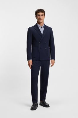 Slim-fit shirt in printed performance-stretch jersey, Blue Patterned