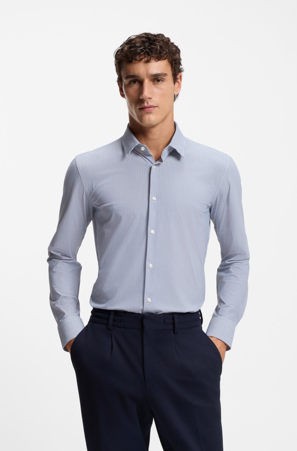 Slim-fit shirt in printed performance-stretch jersey