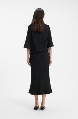 Johnny-collar sweater with check texture, Black