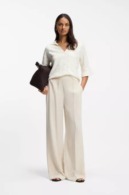 Johnny-collar sweater with check texture