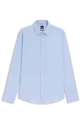 Regular-fit shirt in checked performance-stretch fabric, Light Blue