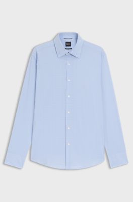 Camicia regular fit in tessuto elasticizzato ad alte prestazioni a quadri, Celeste