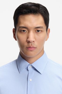 Regular-fit shirt in checked performance-stretch fabric, Light Blue