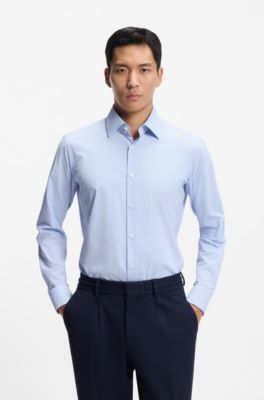 Skjorte med regular fit i ternet stof med performance-str&aelig;k, Lysebl&aring;