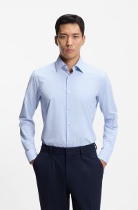 Regular-fit shirt in checked performance-stretch fabric, Light Blue