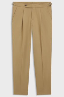 Tapered-fit trousers in stretch cotton, Beige