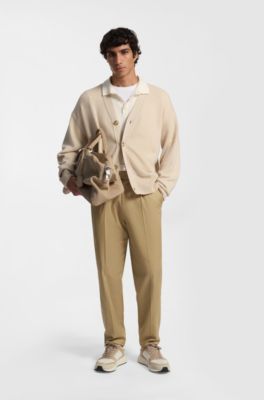 Tapered-fit trousers in stretch cotton, Beige