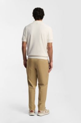 Tapered-fit trousers in stretch cotton, Beige