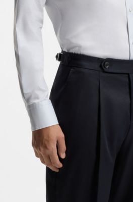 Tapered-fit trousers in stretch cotton, Dark Blue