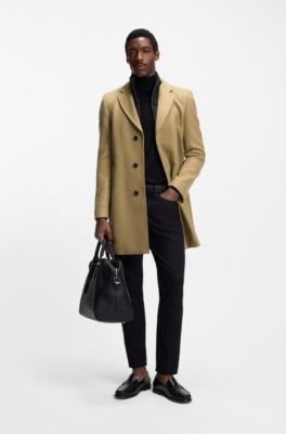 Cappotto slim fit in misto cotone con interno imbottito rimovibile, Beige