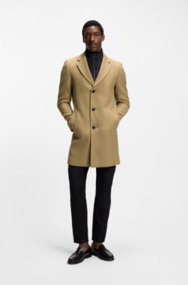 Cappotto slim fit in misto cotone con interno imbottito rimovibile, Beige
