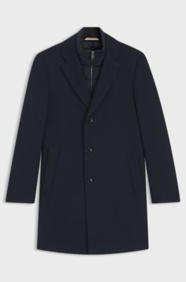 Manteau Slim Fit en coton m&eacute;lang&eacute; avec int&eacute;rieur amovible matelass&eacute;, Bleu fonc&eacute;