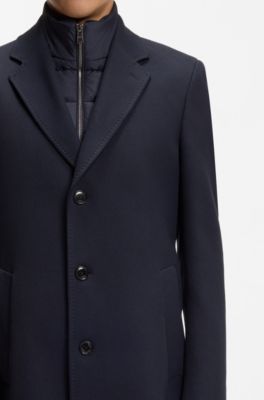 Manteau Slim Fit en coton m&eacute;lang&eacute; avec int&eacute;rieur amovible matelass&eacute;, Bleu fonc&eacute;