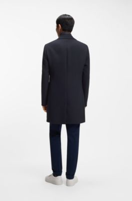 Manteau Slim Fit en coton m&eacute;lang&eacute; avec int&eacute;rieur amovible matelass&eacute;, Bleu fonc&eacute;