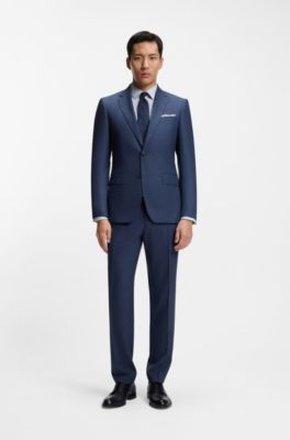 Bedrucktes Slim-Fit Hemd aus Stretch-Baumwolle, Blau gemustert