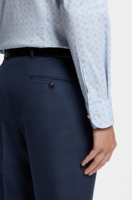 Slim-fit shirt in printed stretch cotton, Blue Patterned