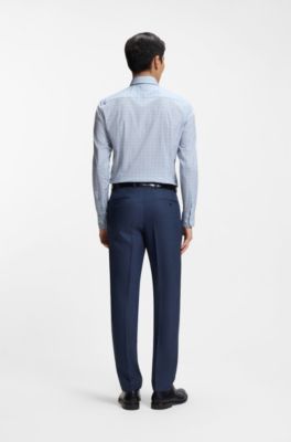 Slim-fit shirt in printed stretch cotton, Blue Patterned