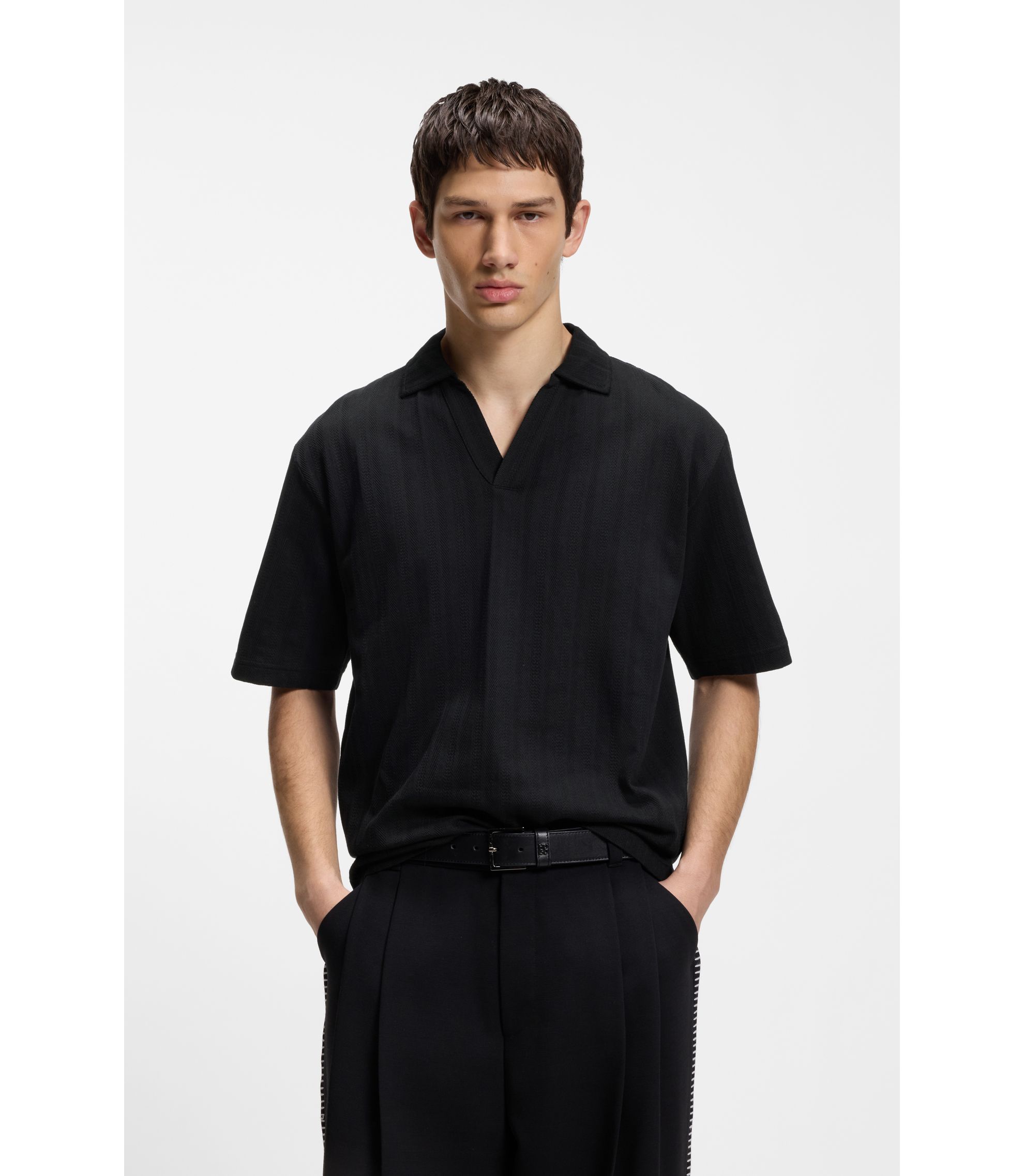 Poloshirt mit Johnny-Kragen und Jacquard-Streifen