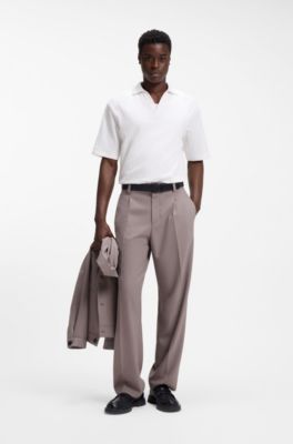 Johnny-collar polo shirt with jacquard stripe, Natural