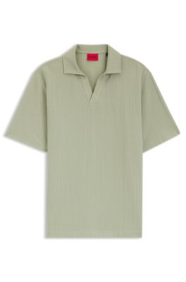 Johnny-collar polo shirt with jacquard stripe, Light Green