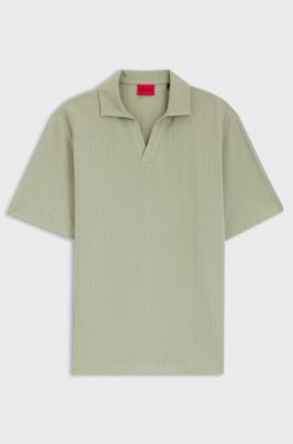 Johnny-collar polo shirt with jacquard stripe, Light Green