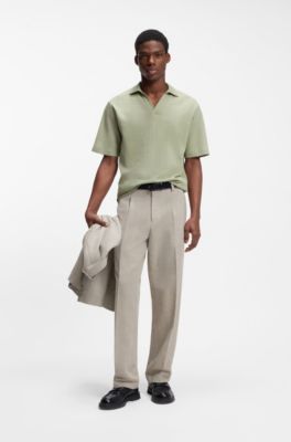 Johnny-collar polo shirt with jacquard stripe, Light Green