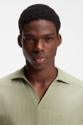 Johnny-collar polo shirt with jacquard stripe, Light Green