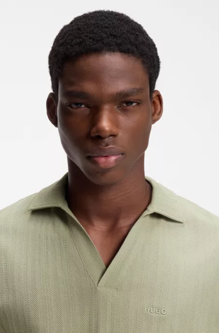 Johnny-collar polo shirt with jacquard stripe