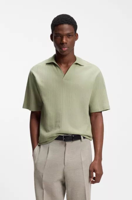 Johnny-collar polo shirt with jacquard stripe